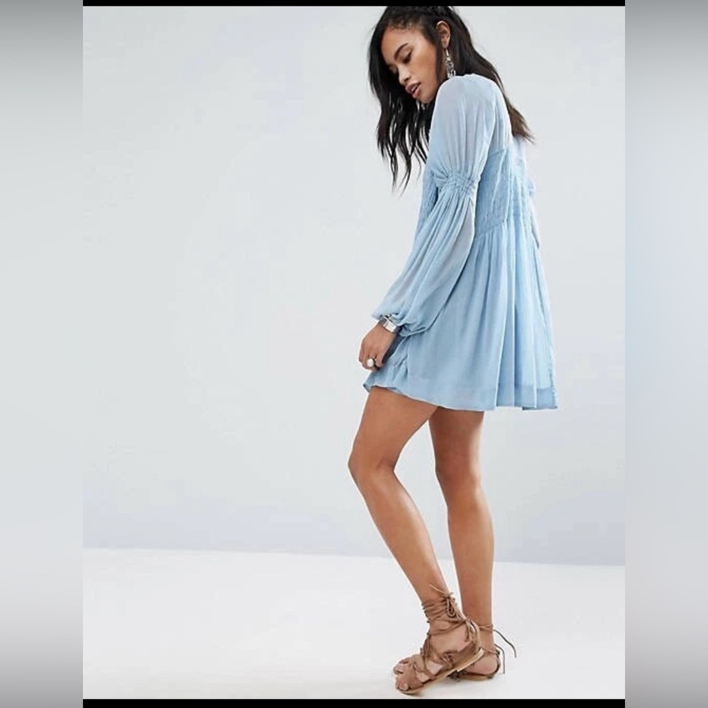 Free People Light Blue Mini Dress with Intimately by Free People Mini Slip - Picture 3 of 16